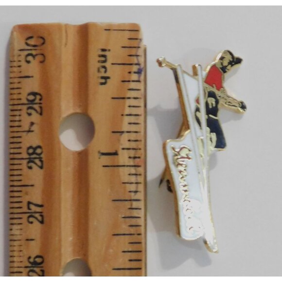 Vintage Steamboat Enamel Pin Skier Design Gold Tone 1.5 Inches - Picture 4 of 4